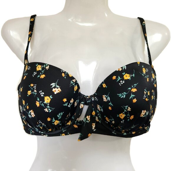 Super Cute SHADE & SHORE Black with Floral Bikini Top 34DD - Picture 1 of 6